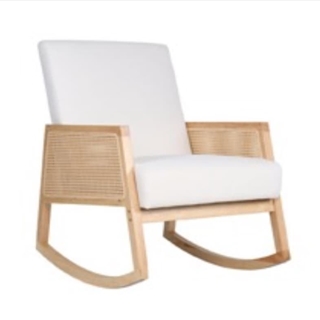 BUTACA MECEDORA JULIA MICROFIBRA CREMA / RATTAN / MADERA - Imagen 1