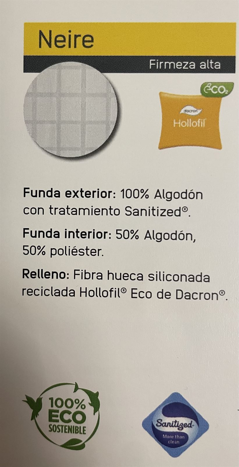 MASH ALMOHADA NEIRE FIBRA HUECA SILICONADA FUNDA 100% ALGODON - Imagen 3