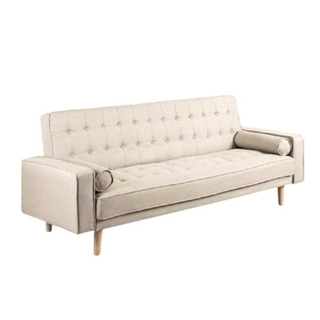 PINK SOFA CAMA TELA VELVET COLOR BEIGE PATA MADERA - Imagen 1