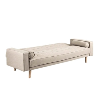 PINK SOFA CAMA TELA VELVET COLOR BEIGE PATA MADERA - Imagen 2